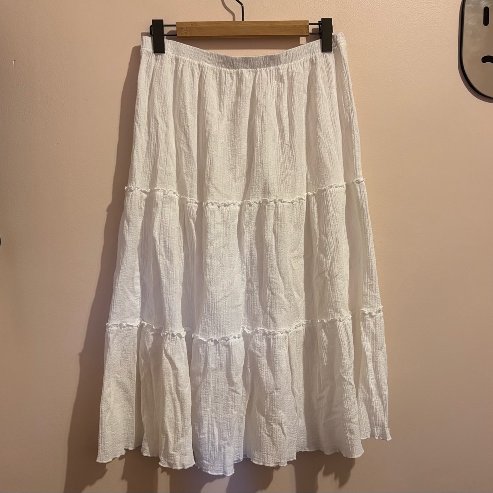Blair Vintage Tiered Crinkle Cotton Midi Skirt